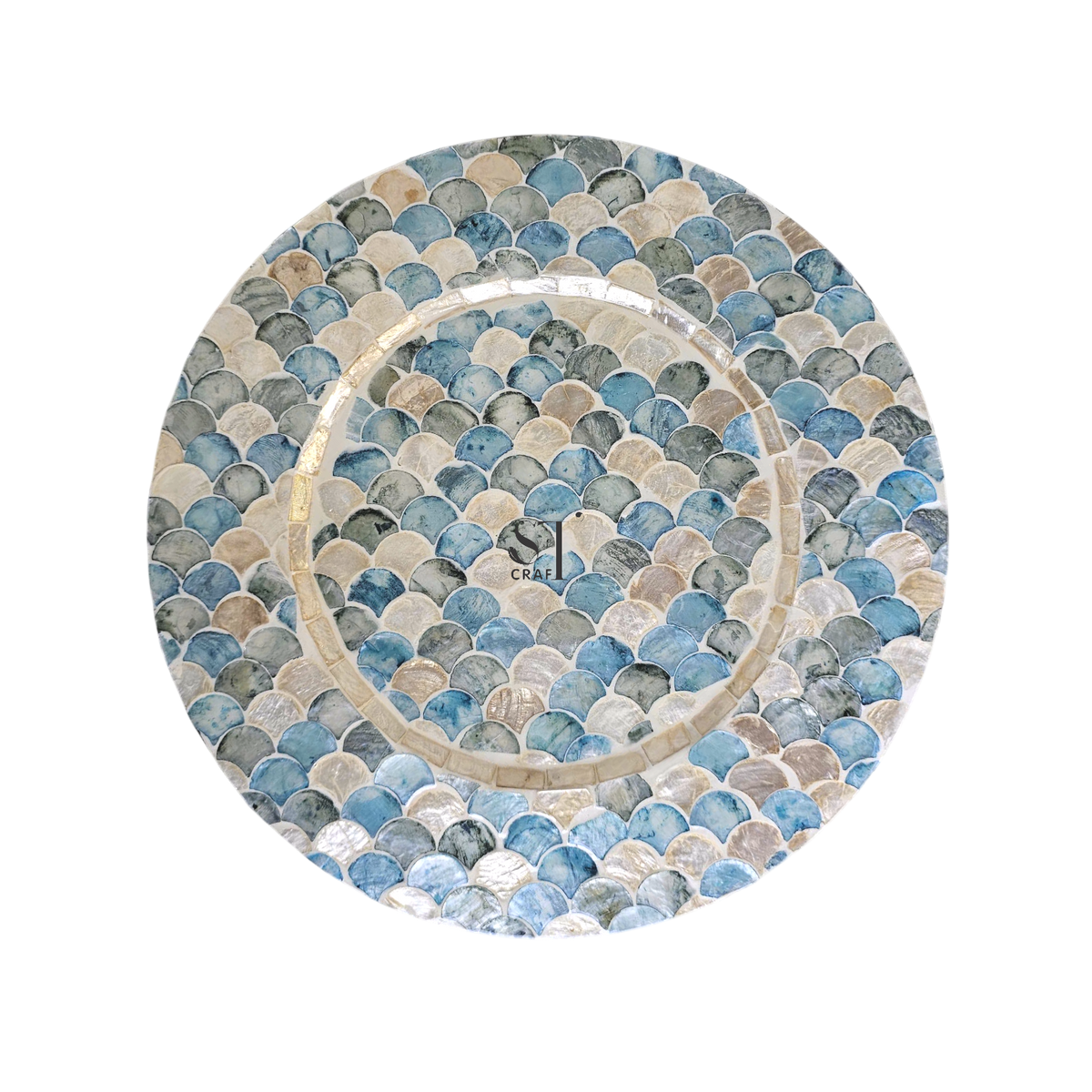 Mother of Pearl Scalloped Charger Plate in Blue
