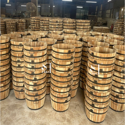 Wood Barrel Planter 11″x9″