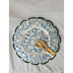 Mother of Pearl Scalloped Charger Plate in Blue