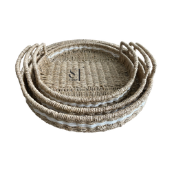 Set of 3 Seagrass Round Tray with Handles