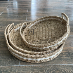 Set of 3 Seagrass Round Tray with Handles