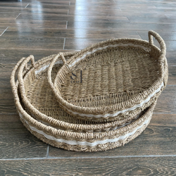 Set of 3 Seagrass Round Tray with Handles