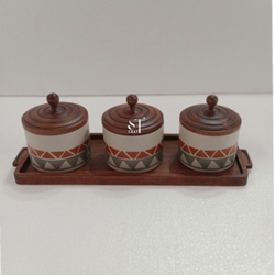 Set of 3 Wooden Spice Jars for Ramanda
