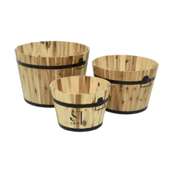 Wood Barrel Planter 11″x9″