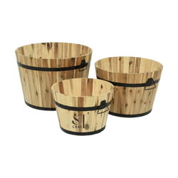 Wood Barrel Planter 11″x9″