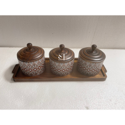 Set of 3 Wooden Spice Jars for Ramanda
