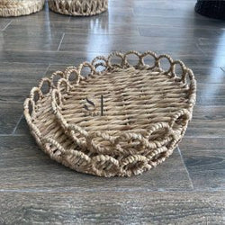 Water Hyacinth Round Tray with Handles