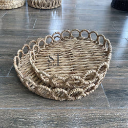 Water Hyacinth Round Tray with Handles