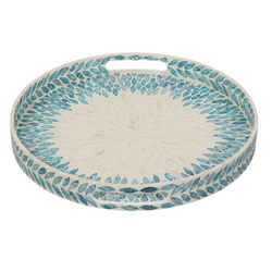 Round Blue Mother Of Pearl Serving Tray
