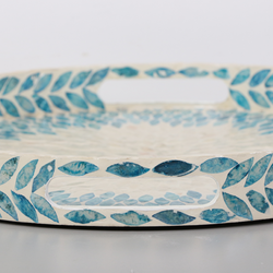 Round Blue Mother Of Pearl Serving Tray