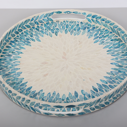Round Blue Mother Of Pearl Serving Tray