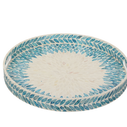 Round Blue Mother Of Pearl Serving Tray
