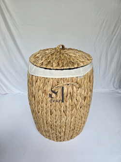 Water Hyacinth Round Laundry Basket with Lid