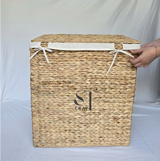 Water Hyacinth Rectangular Laundry Basket with Lid