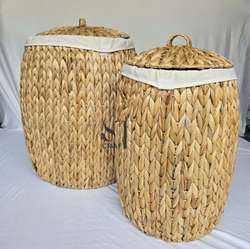 Water Hyacinth Round Laundry Basket with Lid