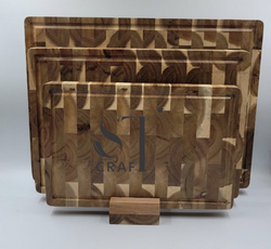 Set of 3 Acacia Wood Cutting Board with Stand