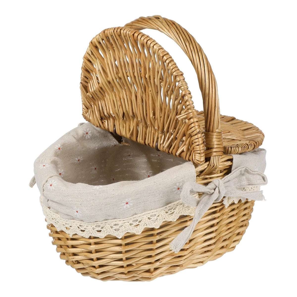 Rattan Picnic Basket with Lid and Handle