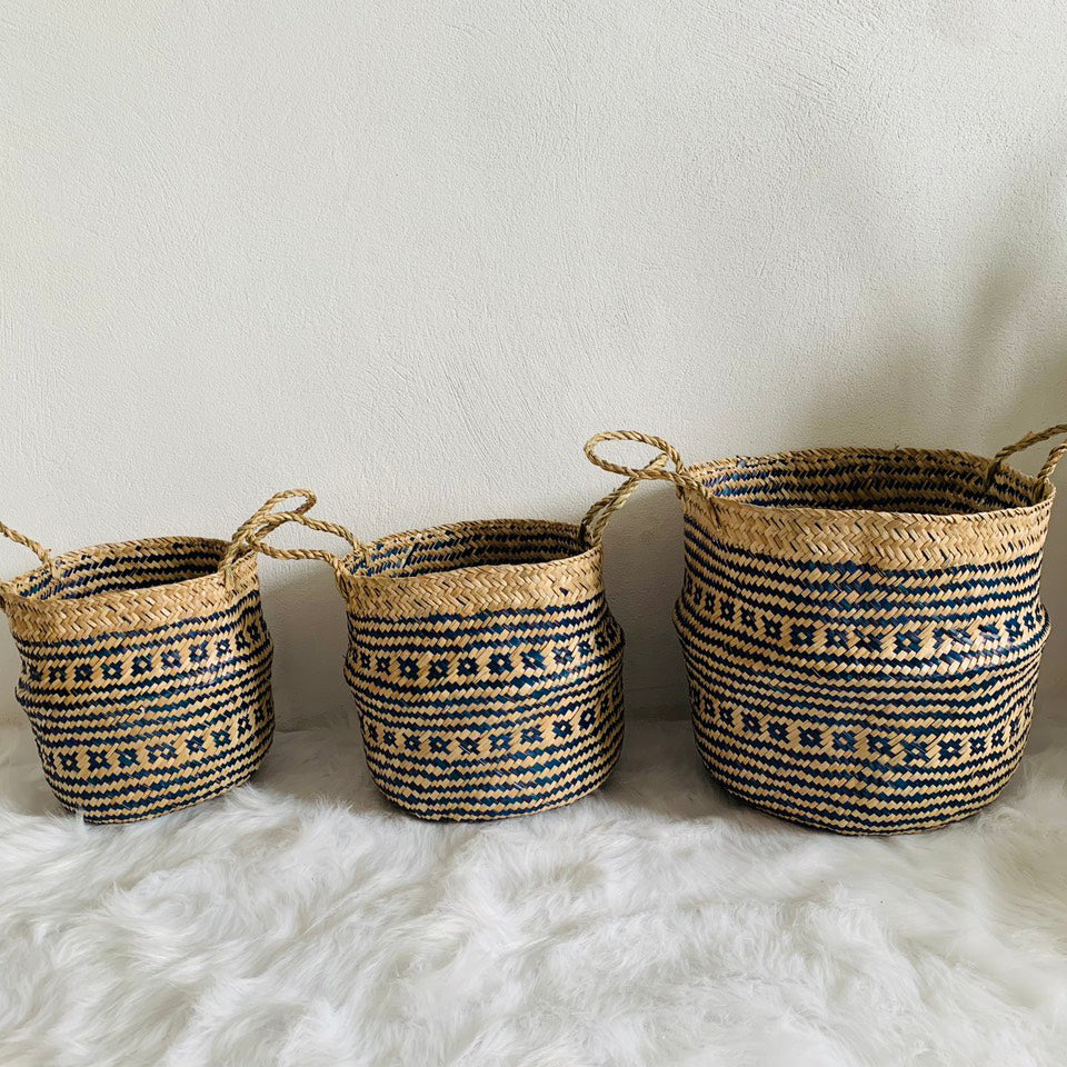 Seagrass Belly Basket – Tribal Navy & Natural