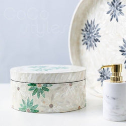 Mother of pearl round box – White and blue