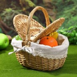 Rattan Picnic Basket with Lid and Handle