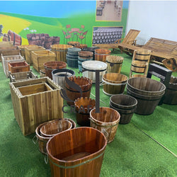 Wood Barrel Planter Pot made in Vietnam