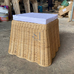 Scalloped Rattan Side Table with Cushion