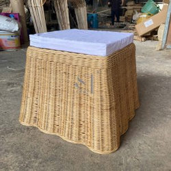 Scalloped Rattan Side Table with Cushion