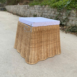 Scalloped Rattan Side Table with Cushion