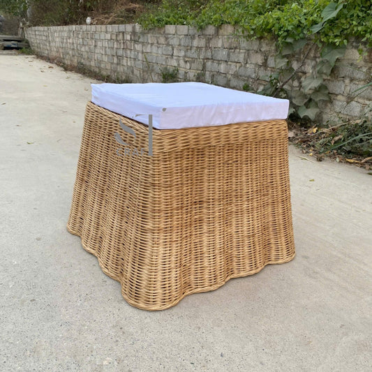 Scalloped Rattan Side Table with Cushion
