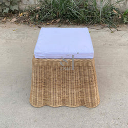 Scalloped Rattan Side Table with Cushion
