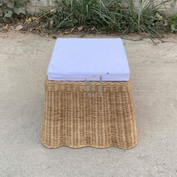 Scalloped Rattan Side Table with Cushion