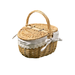 Rattan Picnic Basket with Lid and Handle